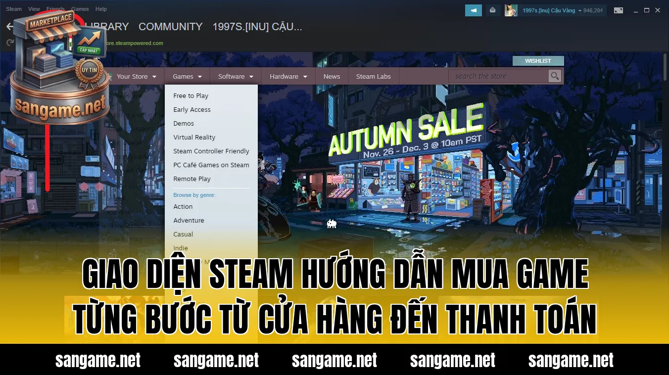 Giao diện Steam hướng dẫn mua game từng bước từ cửa hàng đến thanh toán