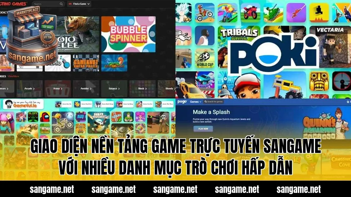 Giao diện nền tảng game trực tuyến Sangame với nhiều danh mục trò chơi hấp dẫn
